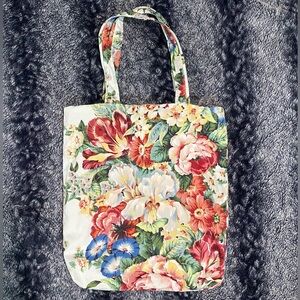 Handmade White Floral Print Lined Multipurpose Tote Bag